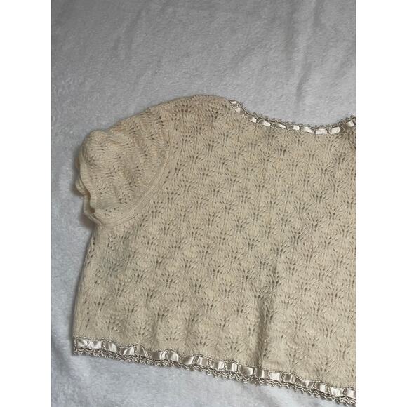 Vintage Karen Millen Knit Cropped Cardigan  Coquette Feminine Y2K Womans Large - Picture 3 of 15
